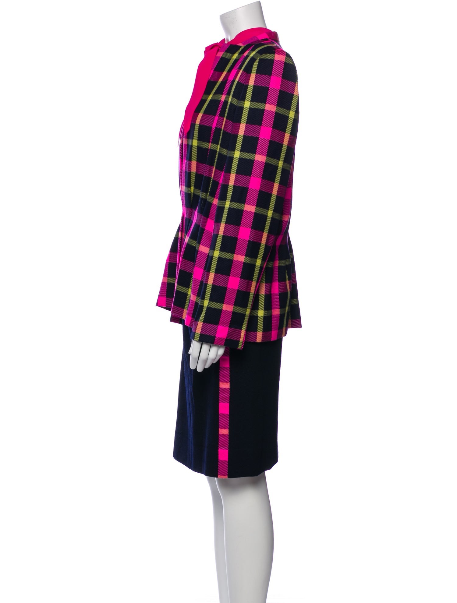 Pauline Trigere Wool Plaid Print Skirt Suit